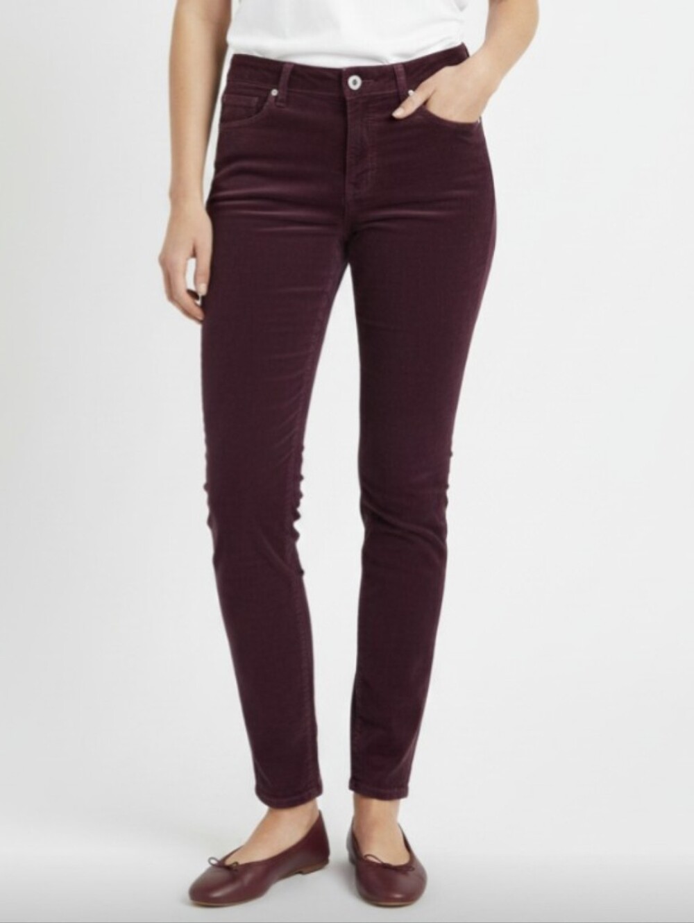 BANANA REPUBLIC! RICH BURGUNDY RED FINE WALE CORDUROY SKINNY PANTS! SZ 8P